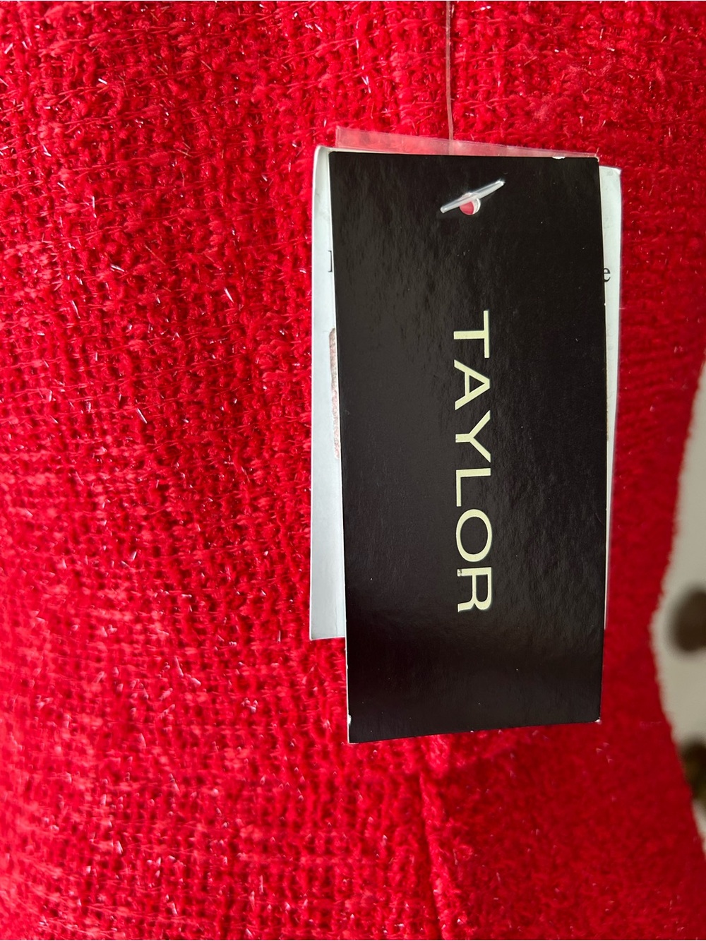 Taylor cherry Red shimmer Tweed Sleeveless rhinestone button cocktail dress. - Picture 4 of 13